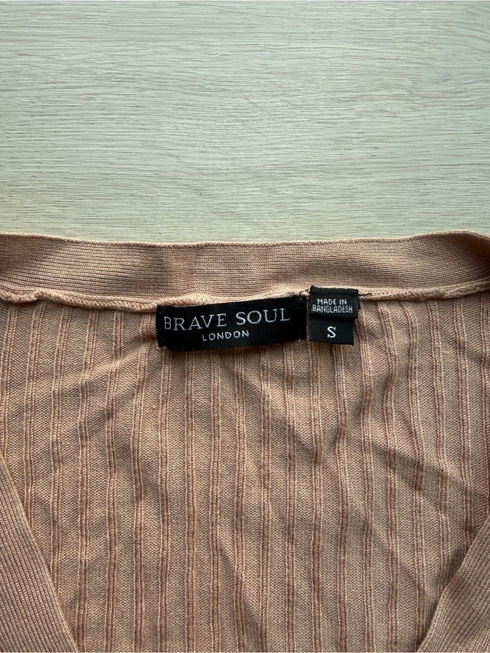 Light Pink Ribbed Button-Up Cropped Cardigan - Picture 4 of 5